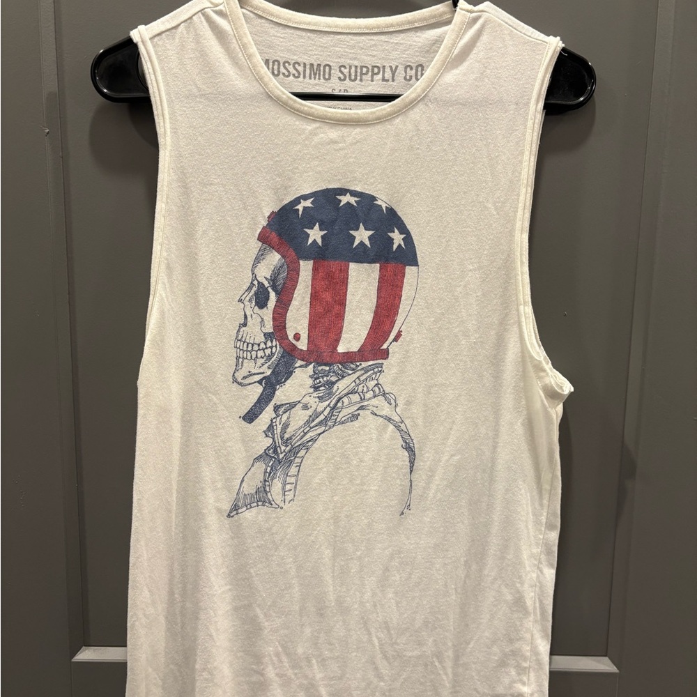 Mossimo Supply Co. White Tank Top with Blue and Red Graphic